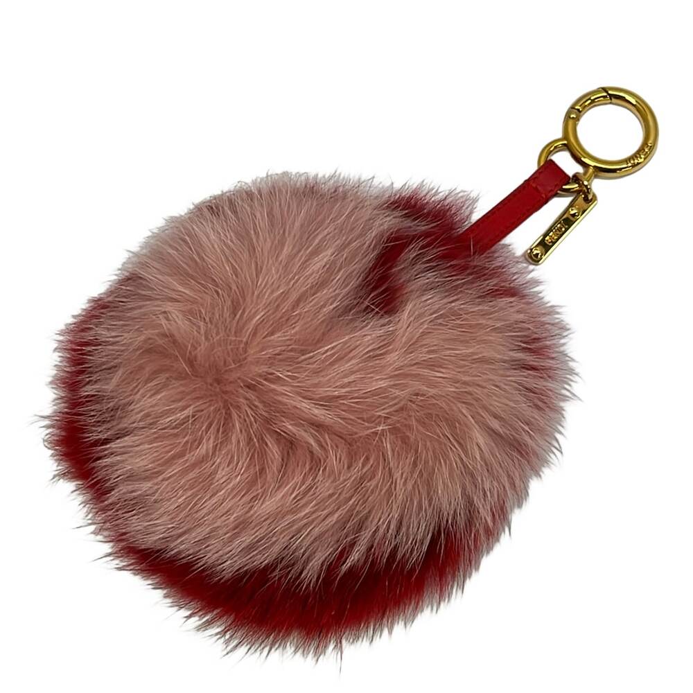 Fendi Pompom Charm Bag Charm Red Light Pink Gold Fur Leather Hardware